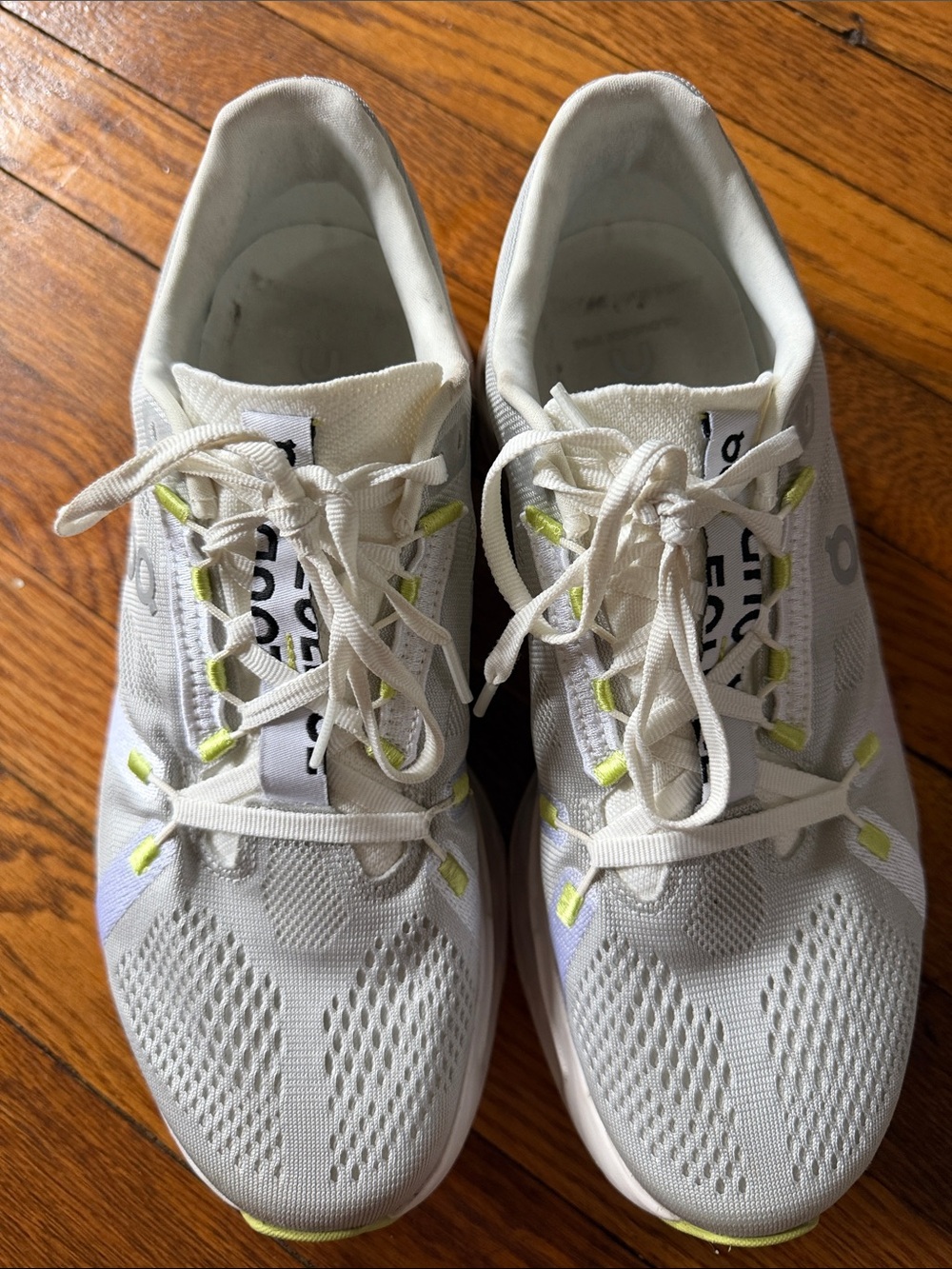Women’s White ON cloud Athletic Running Shoes with Yellow Accents